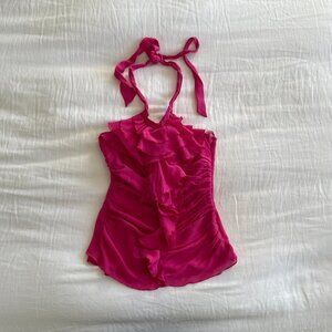 Express Pink Ruffled Halter Top